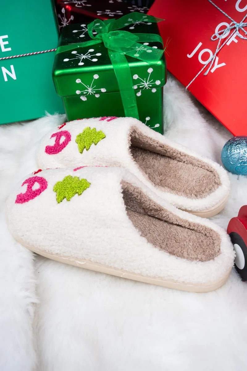 20% OFF! Fa La La La White Plush Slippers