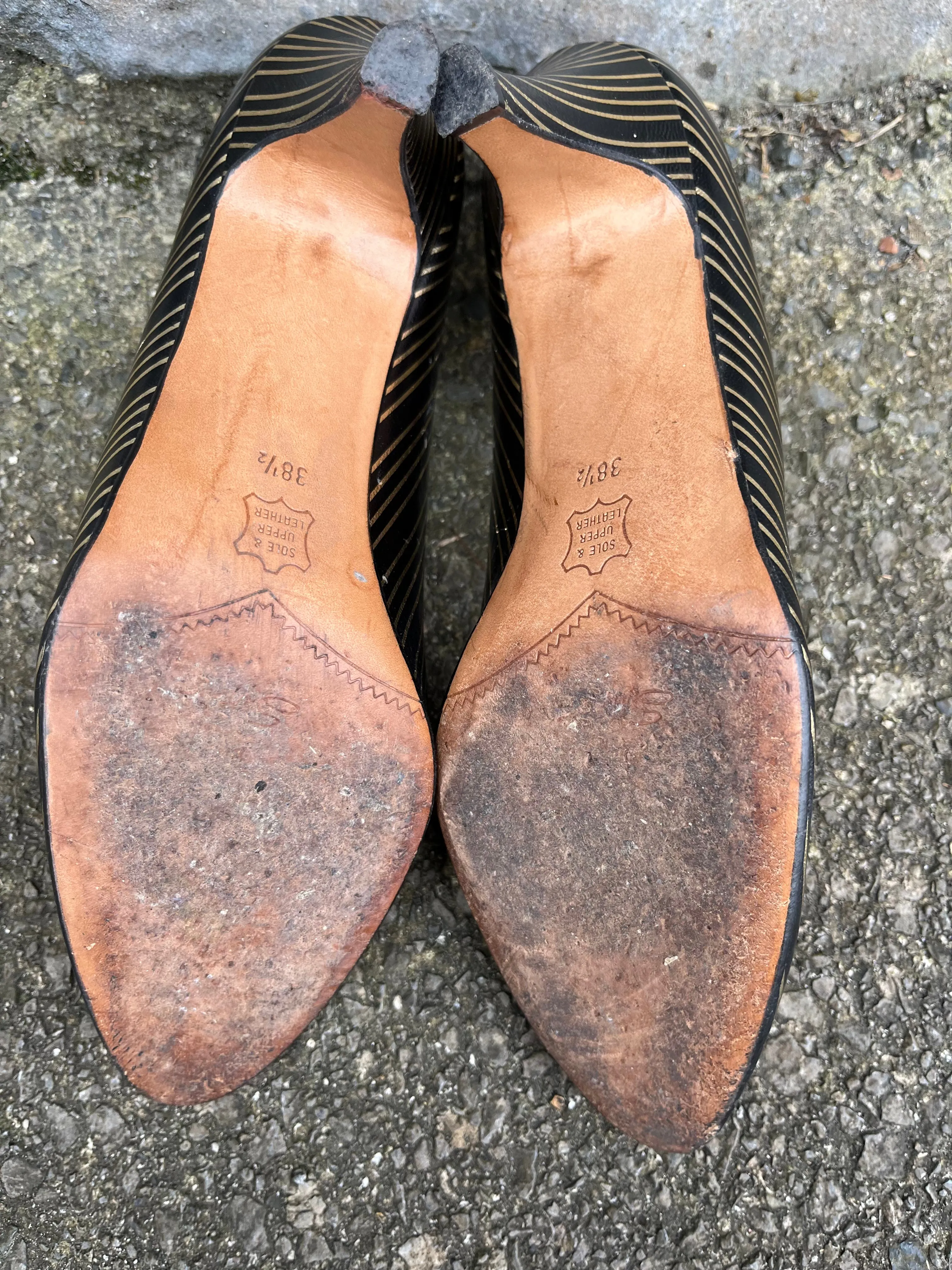 80s gold&black stripy heels uk 5