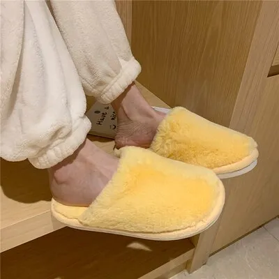 Advbridge Japanese Simple Solid Color House Slippers For Women Girls Cute Fluffy Winter Warm Home Slippers Woman Fur Shoes