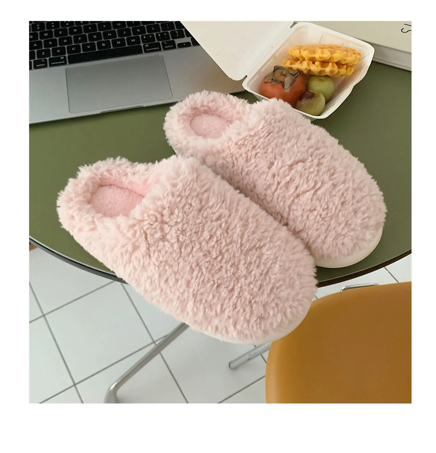 Advbridge Japanese Simple Solid Color House Slippers For Women Girls Cute Fluffy Winter Warm Home Slippers Woman Fur Shoes