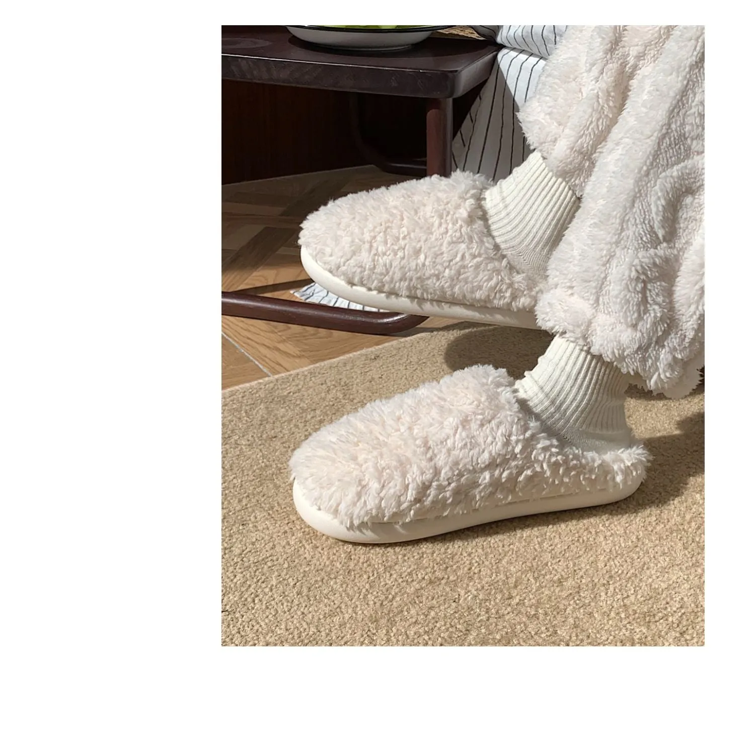 Advbridge Japanese Simple Solid Color House Slippers For Women Girls Cute Fluffy Winter Warm Home Slippers Woman Fur Shoes