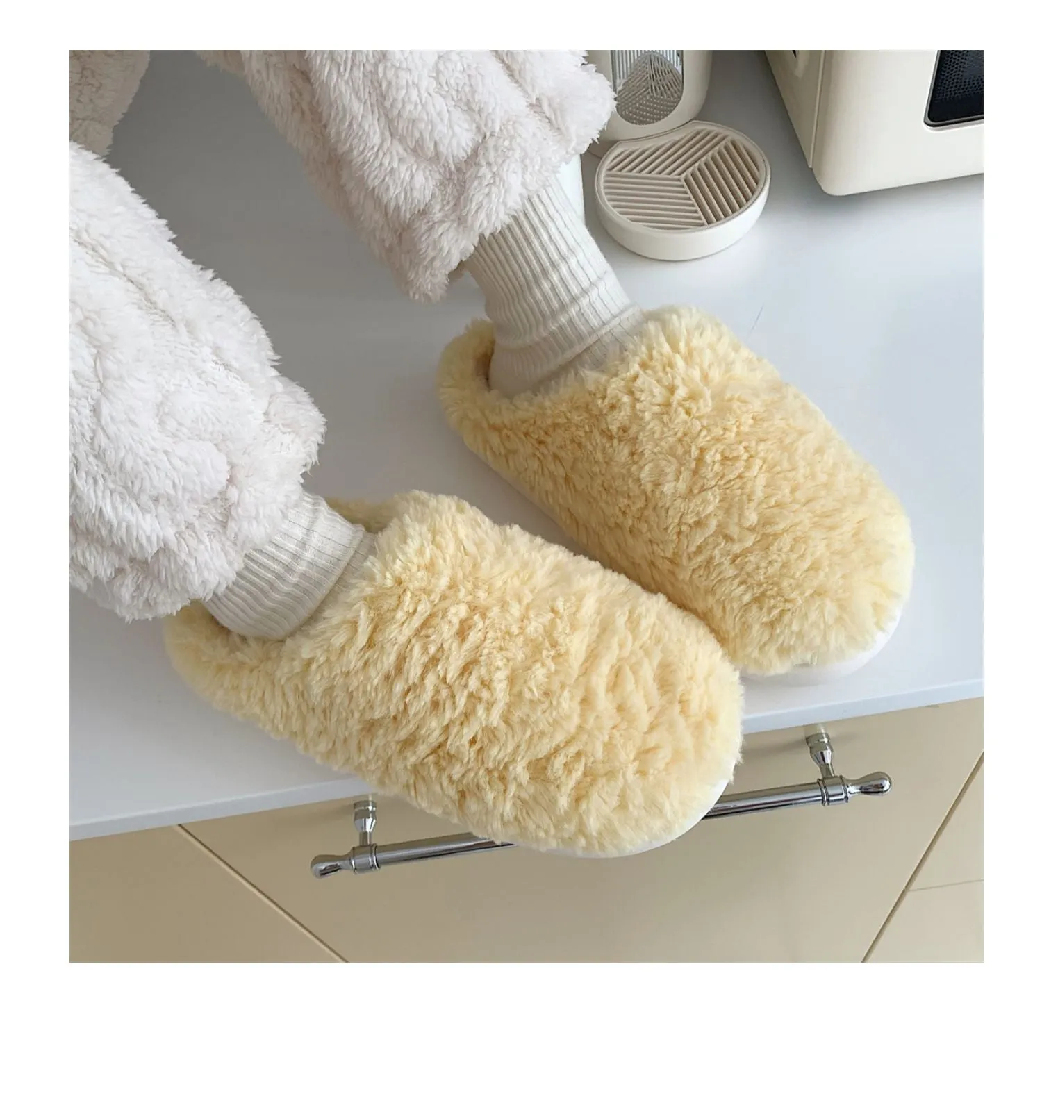 Advbridge Japanese Simple Solid Color House Slippers For Women Girls Cute Fluffy Winter Warm Home Slippers Woman Fur Shoes