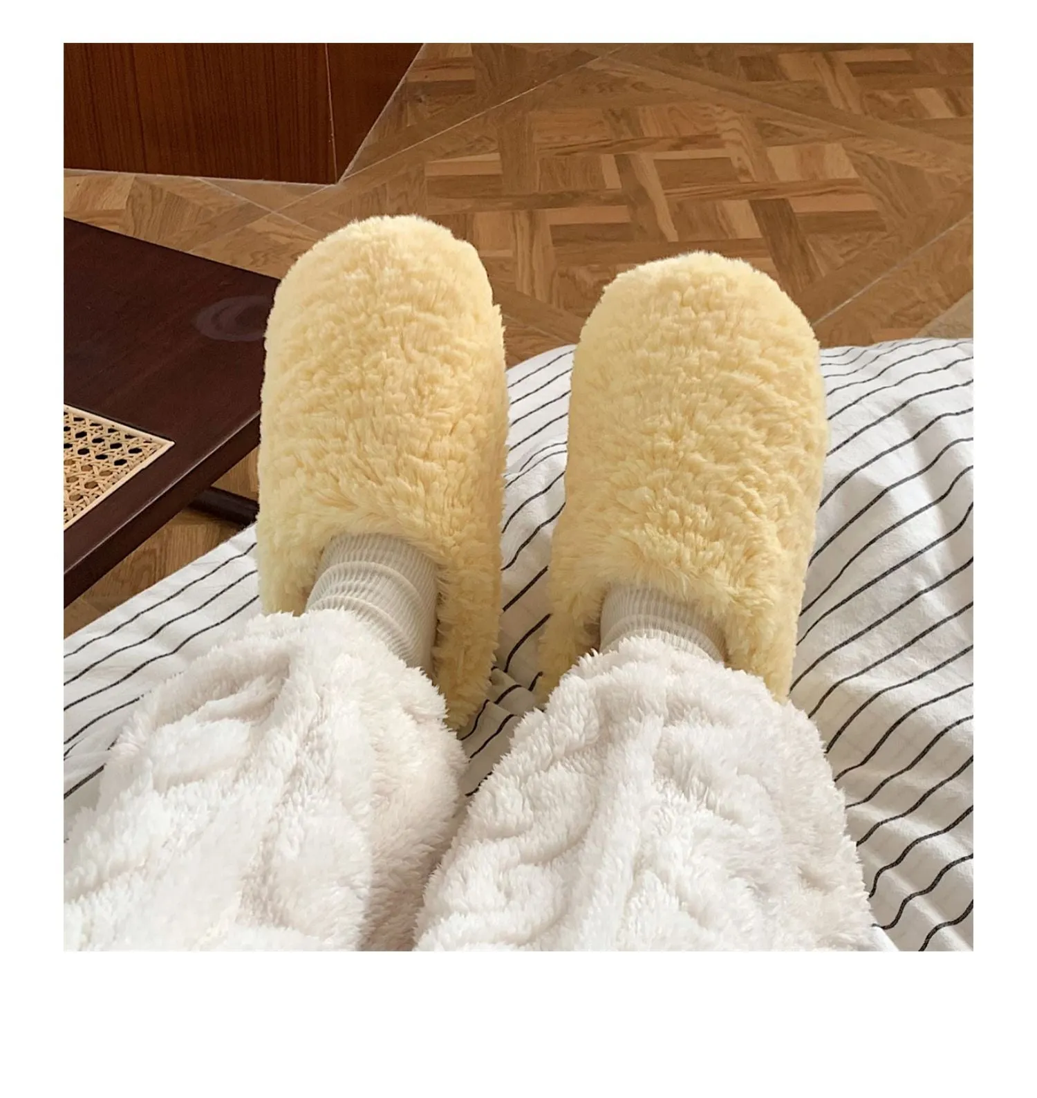 Advbridge Japanese Simple Solid Color House Slippers For Women Girls Cute Fluffy Winter Warm Home Slippers Woman Fur Shoes