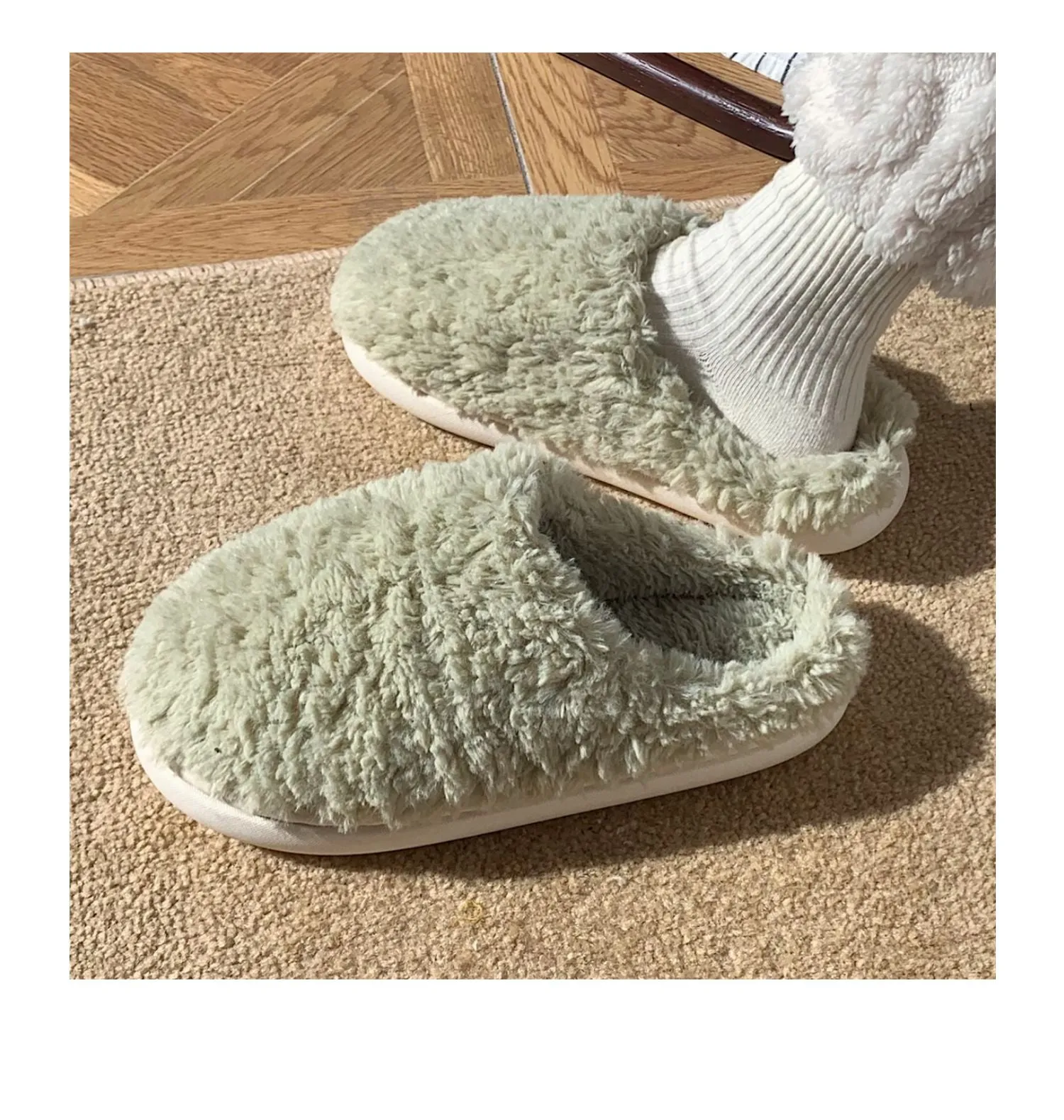Advbridge Japanese Simple Solid Color House Slippers For Women Girls Cute Fluffy Winter Warm Home Slippers Woman Fur Shoes