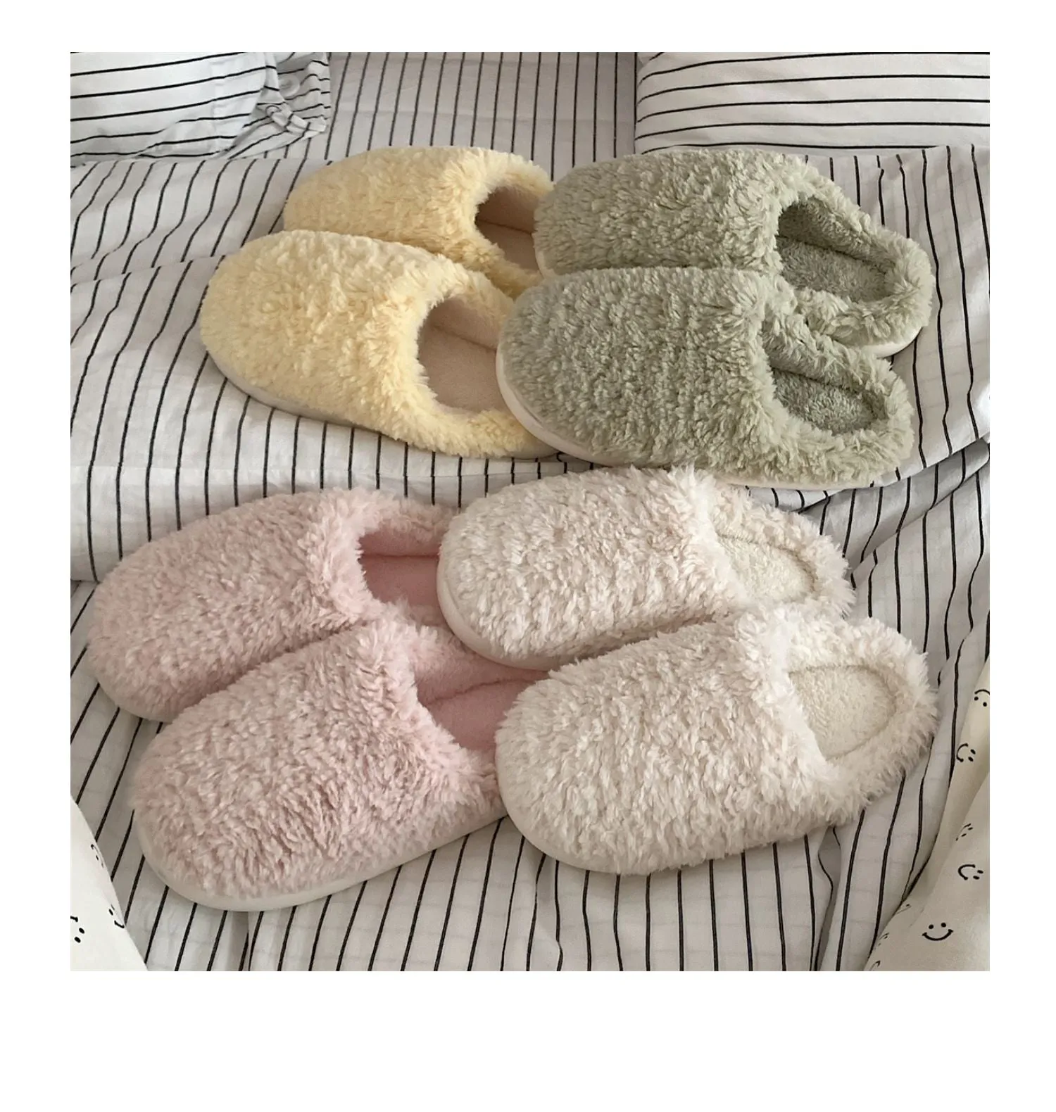 Advbridge Japanese Simple Solid Color House Slippers For Women Girls Cute Fluffy Winter Warm Home Slippers Woman Fur Shoes