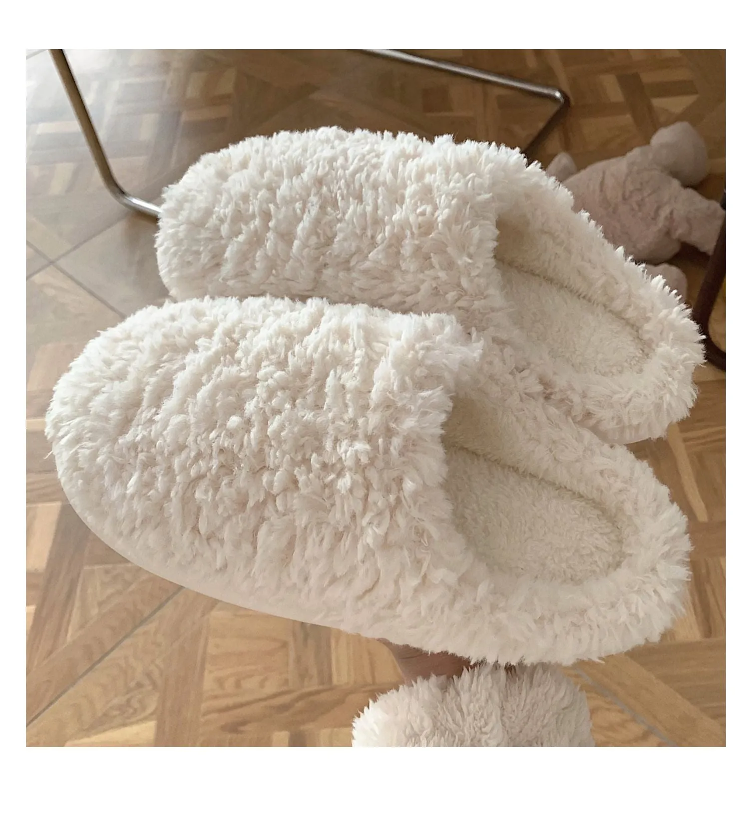 Advbridge Japanese Simple Solid Color House Slippers For Women Girls Cute Fluffy Winter Warm Home Slippers Woman Fur Shoes