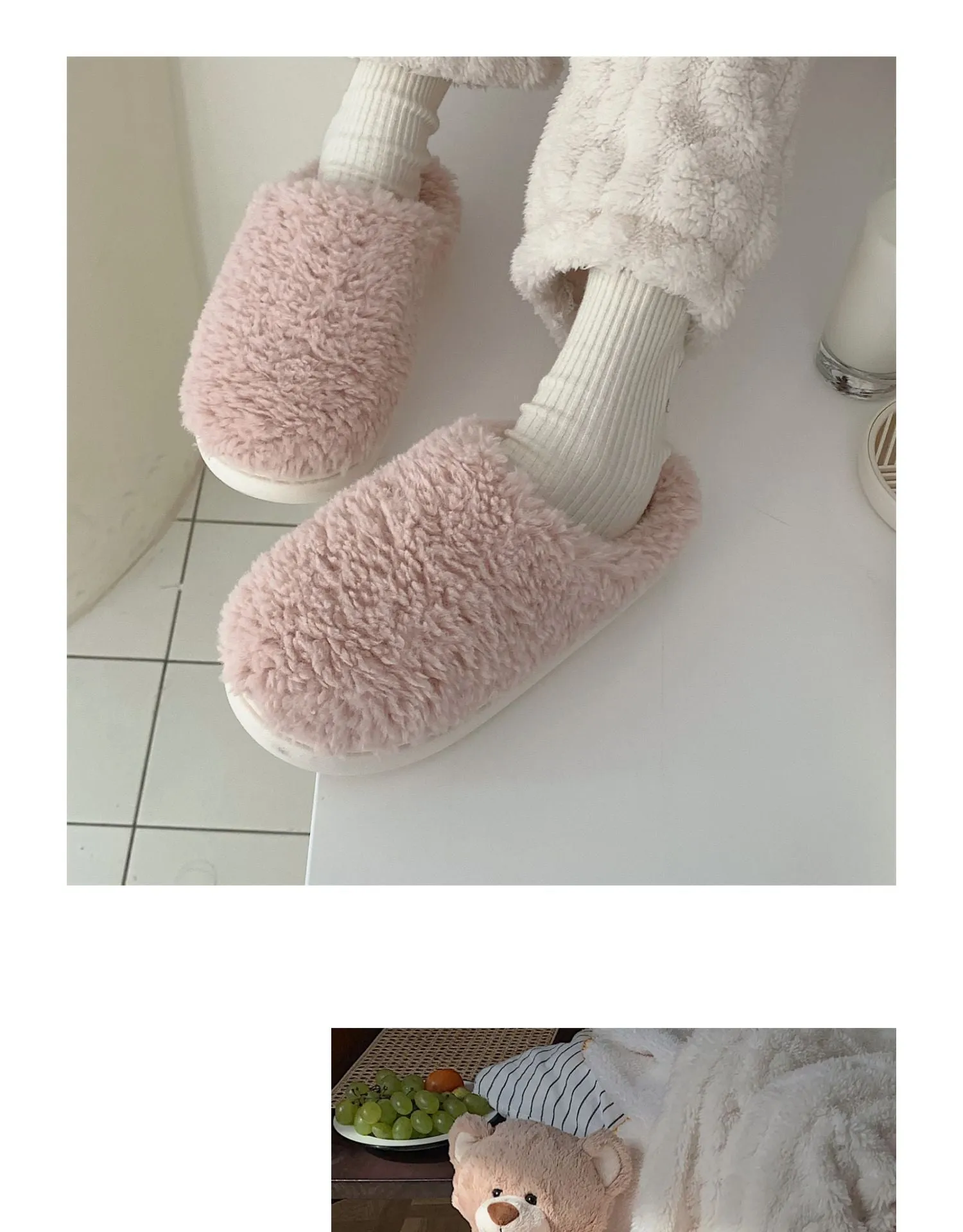 Advbridge Japanese Simple Solid Color House Slippers For Women Girls Cute Fluffy Winter Warm Home Slippers Woman Fur Shoes