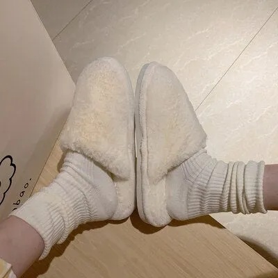 Advbridge Japanese Simple Solid Color House Slippers For Women Girls Cute Fluffy Winter Warm Home Slippers Woman Fur Shoes