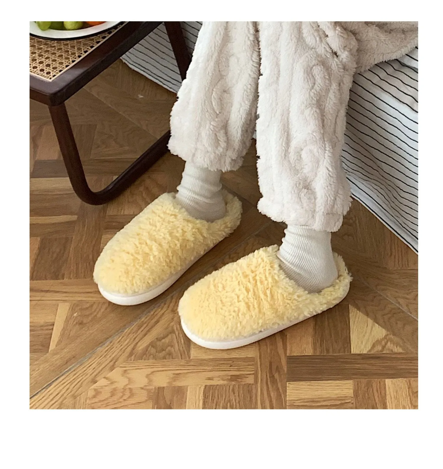Advbridge Japanese Simple Solid Color House Slippers For Women Girls Cute Fluffy Winter Warm Home Slippers Woman Fur Shoes