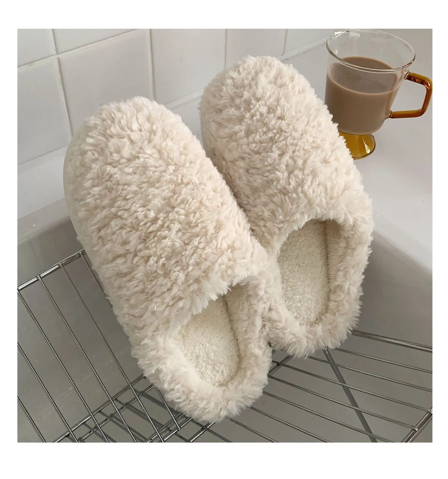 Advbridge Japanese Simple Solid Color House Slippers For Women Girls Cute Fluffy Winter Warm Home Slippers Woman Fur Shoes