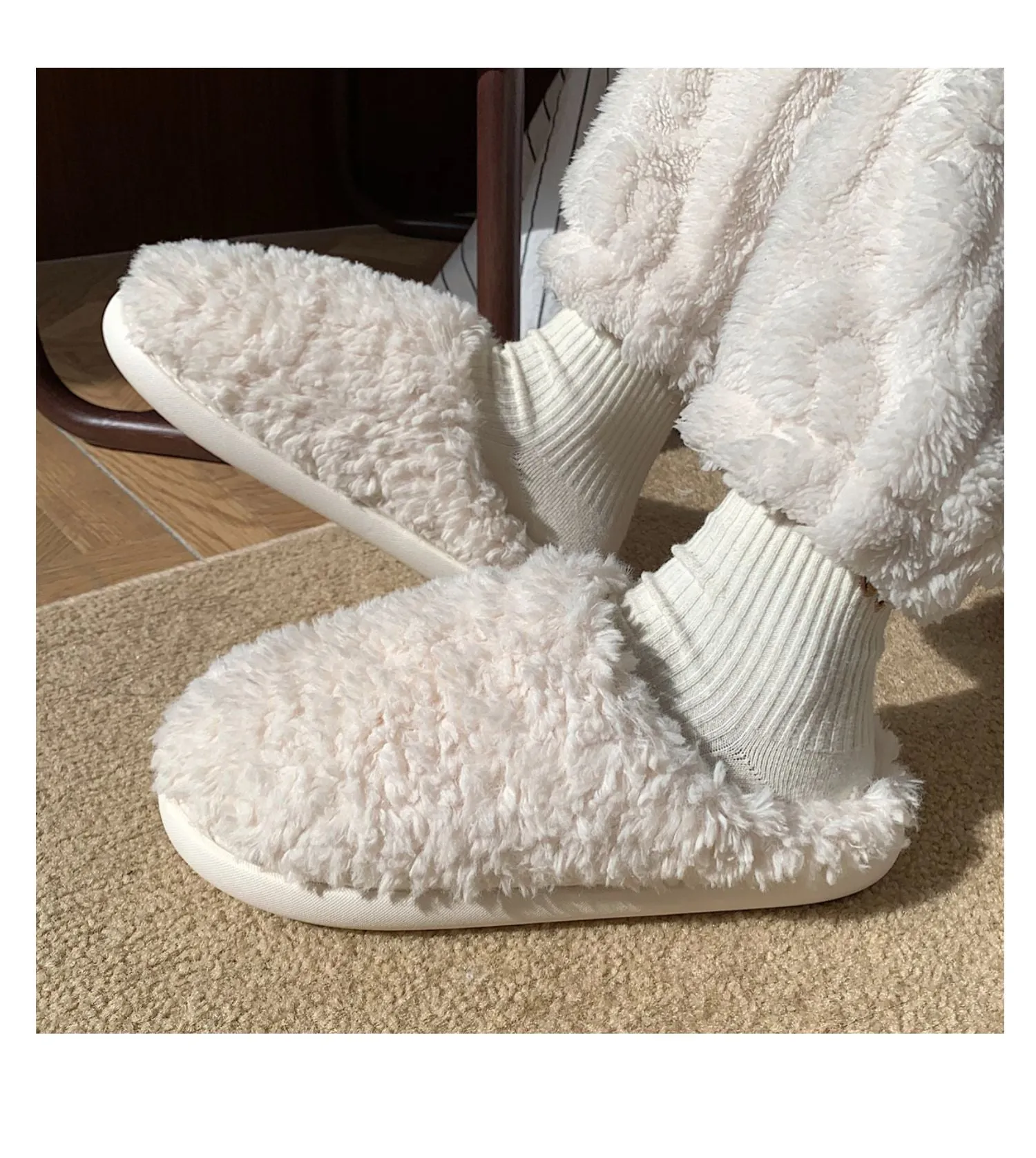 Advbridge Japanese Simple Solid Color House Slippers For Women Girls Cute Fluffy Winter Warm Home Slippers Woman Fur Shoes