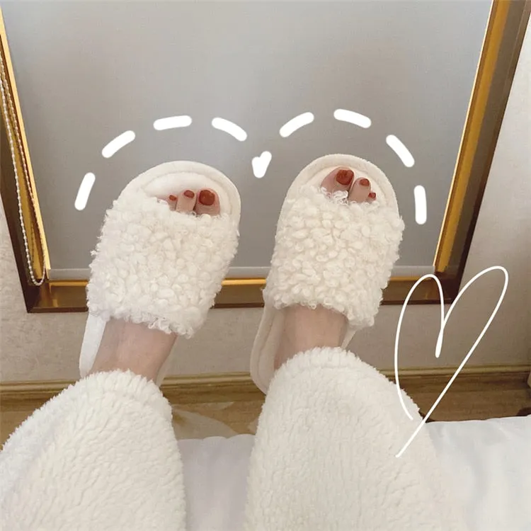 Advbridge Japanese Simple Solid Color House Slippers For Women Girls Cute Fluffy Winter Warm Home Slippers Woman Fur Shoes