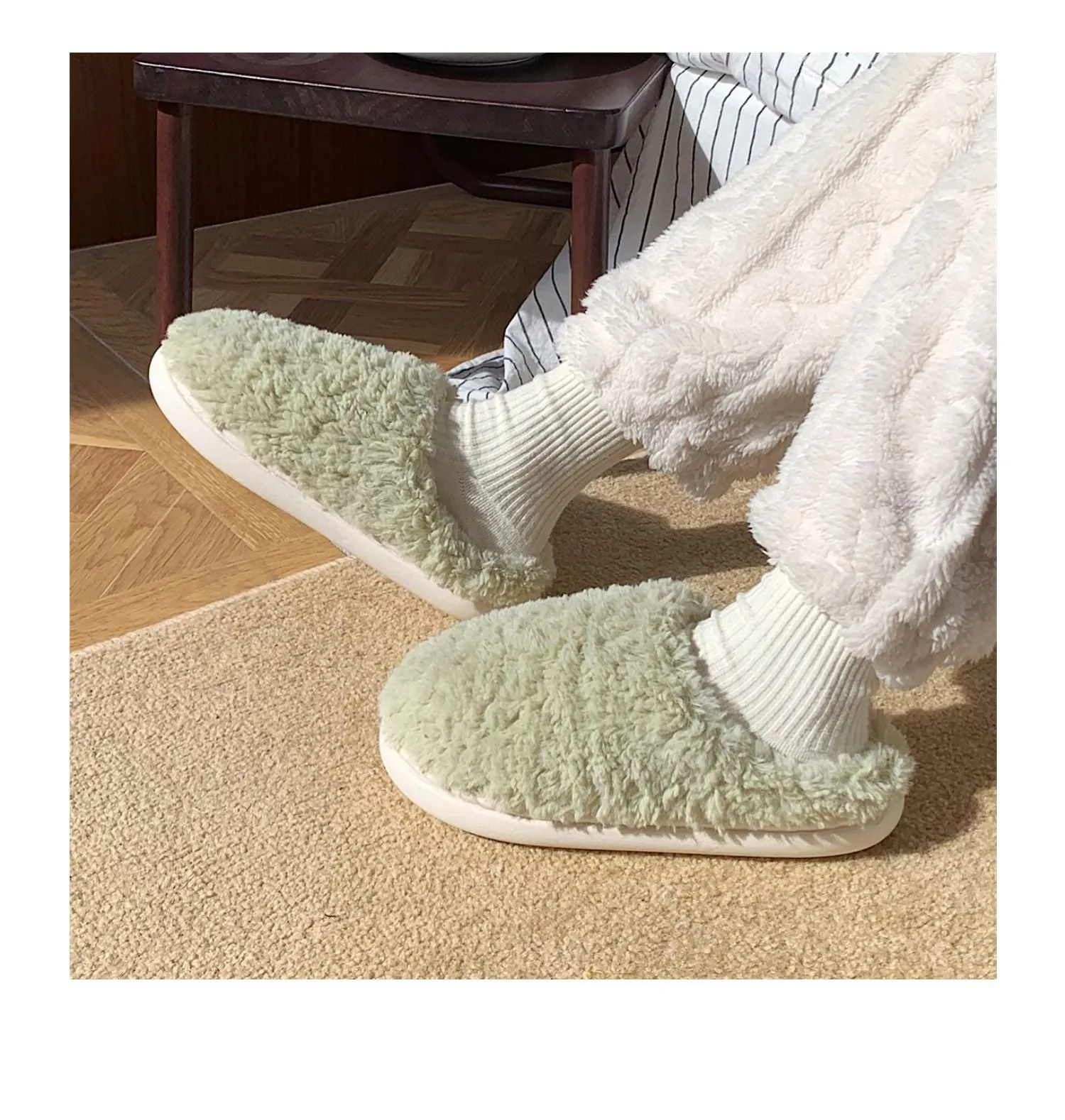 Advbridge Japanese Simple Solid Color House Slippers For Women Girls Cute Fluffy Winter Warm Home Slippers Woman Fur Shoes