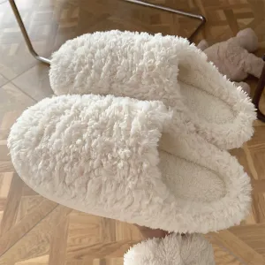 Advbridge Japanese Simple Solid Color House Slippers For Women Girls Cute Fluffy Winter Warm Home Slippers Woman Fur Shoes