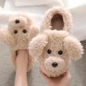 Advbridge Winter Home Slippers Warm Shoes Fashion Women Men Non-Slip Dog Cute Fur Soft Sole Indoor Bedroom House Couple Female Slides