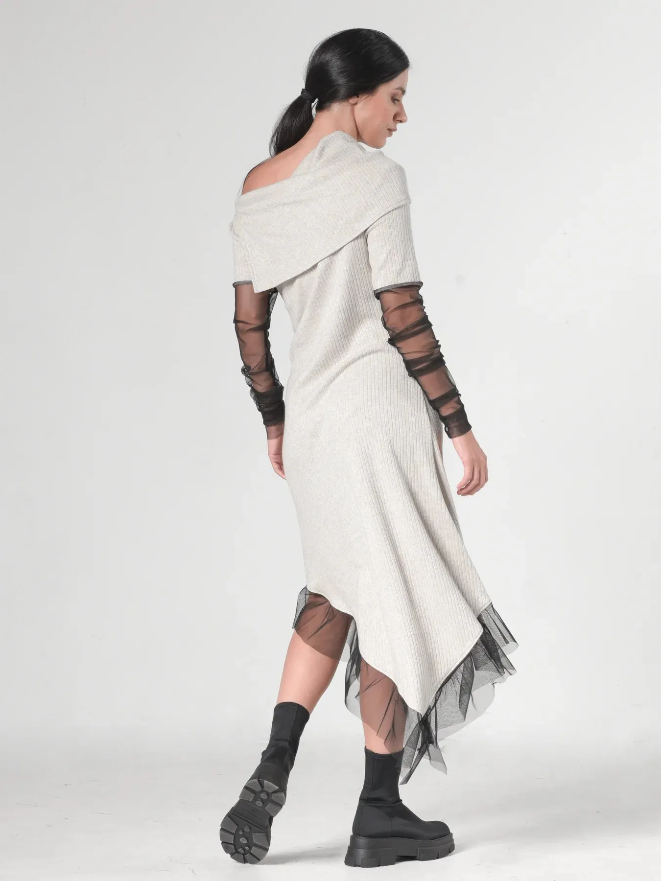 Asymmetric Beige Tunic Dress by Metamorphoza