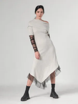Asymmetric Beige Tunic Dress by Metamorphoza