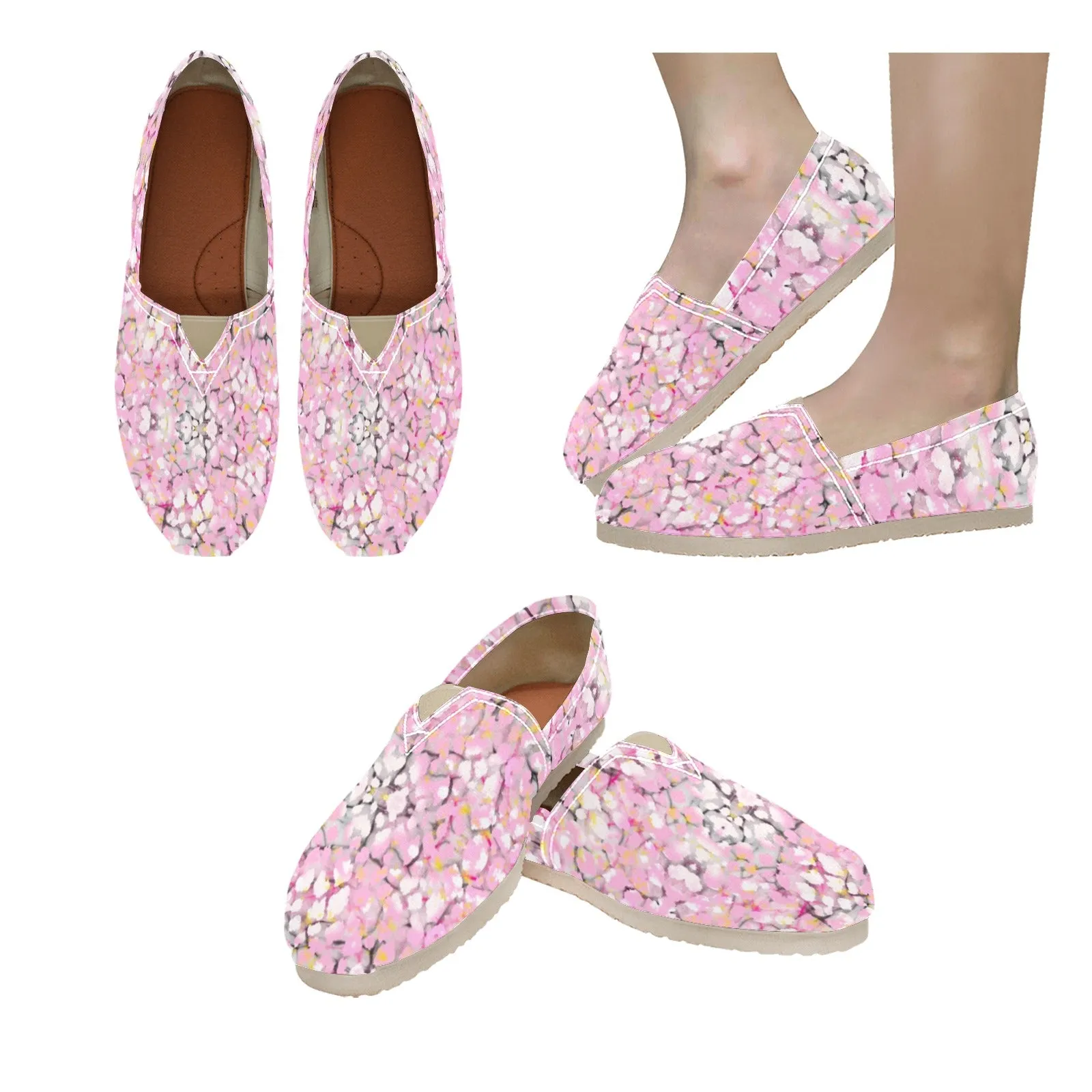 Baby Pink Leopard Plus Women's Canvas Slip On Shoes