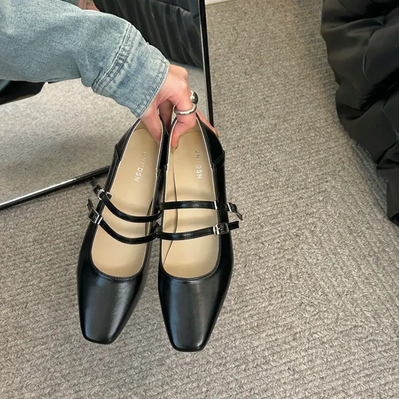 binfenxie Designer Women Ballet Flats Fashion Elegant Belt Buckle Shoes Ladies Comfort Street Style Soft Sole Single Leather Shoes