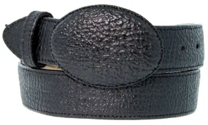 Black Western Cowboy Belt Shark Print Leather - Rodeo Buckle
