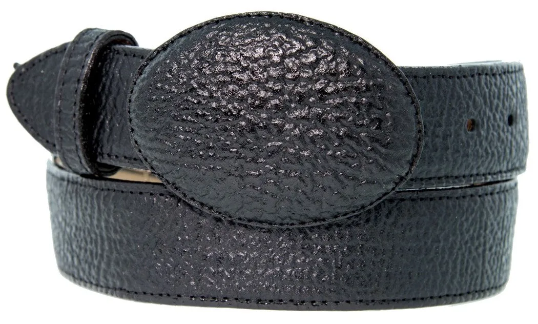 Black Western Cowboy Belt Shark Print Leather - Rodeo Buckle