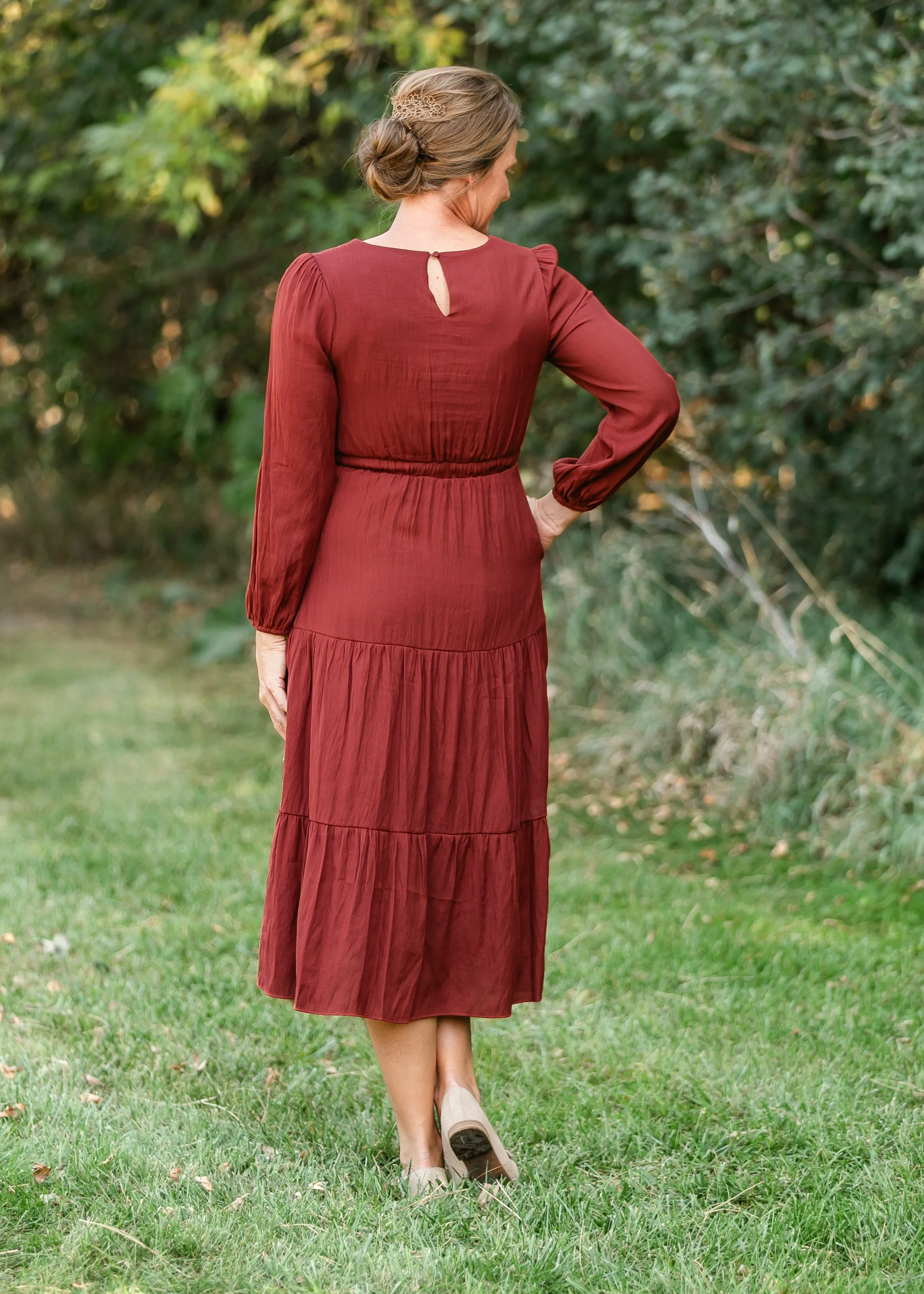 Burgundy Embroidered Long Sleeve Maxi Dress - FINAL SALE