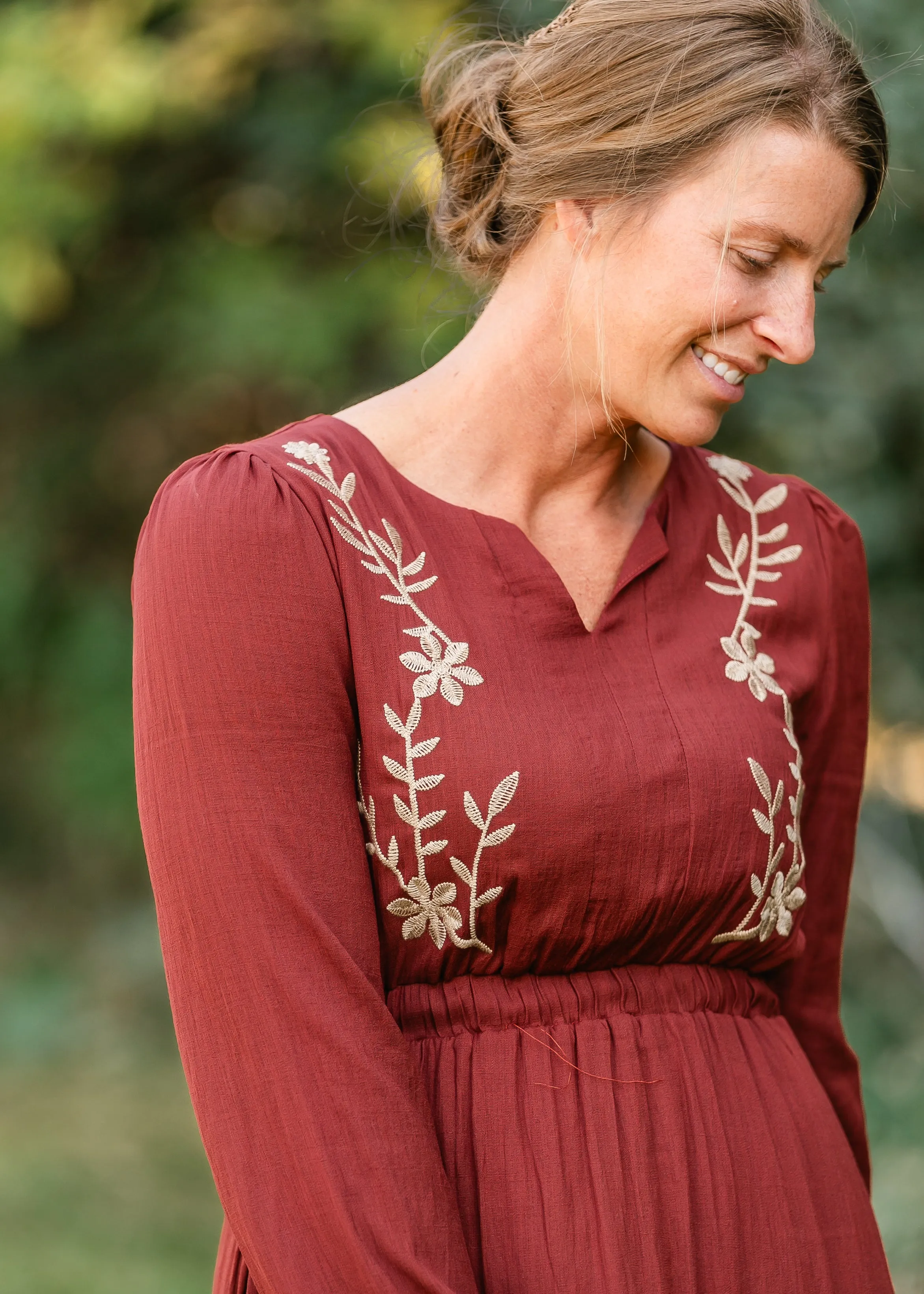 Burgundy Embroidered Long Sleeve Maxi Dress - FINAL SALE