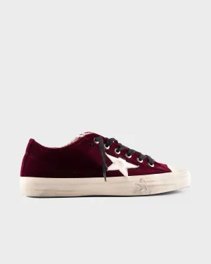 Burgundy Velvet And White Star V Star Sneakers