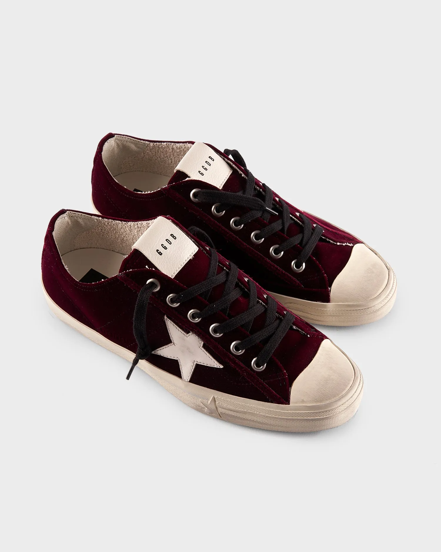 Burgundy Velvet And White Star V Star Sneakers
