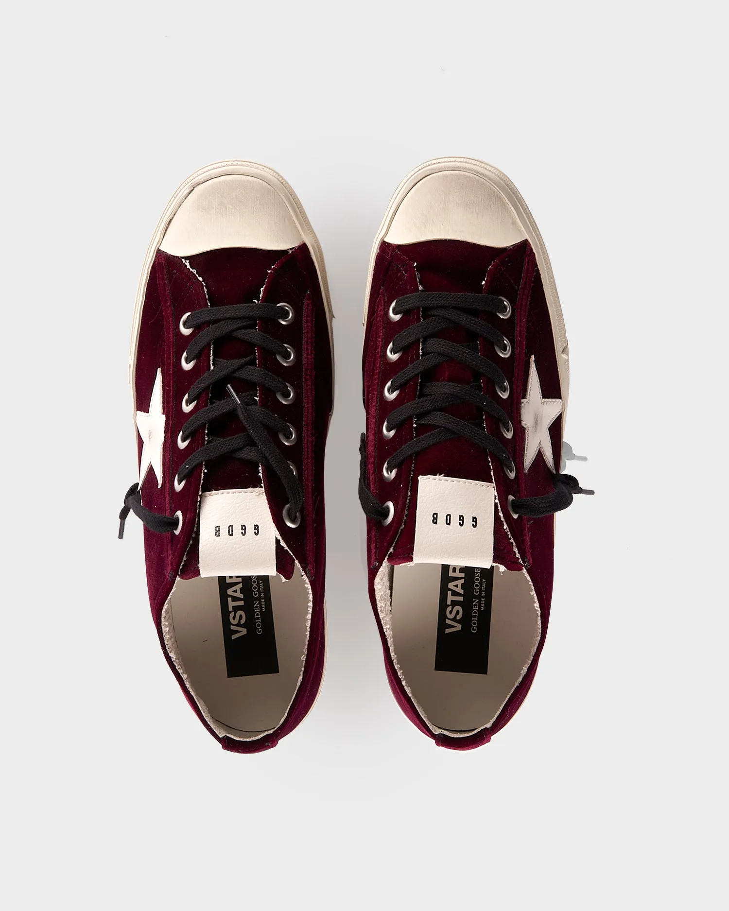 Burgundy Velvet And White Star V Star Sneakers