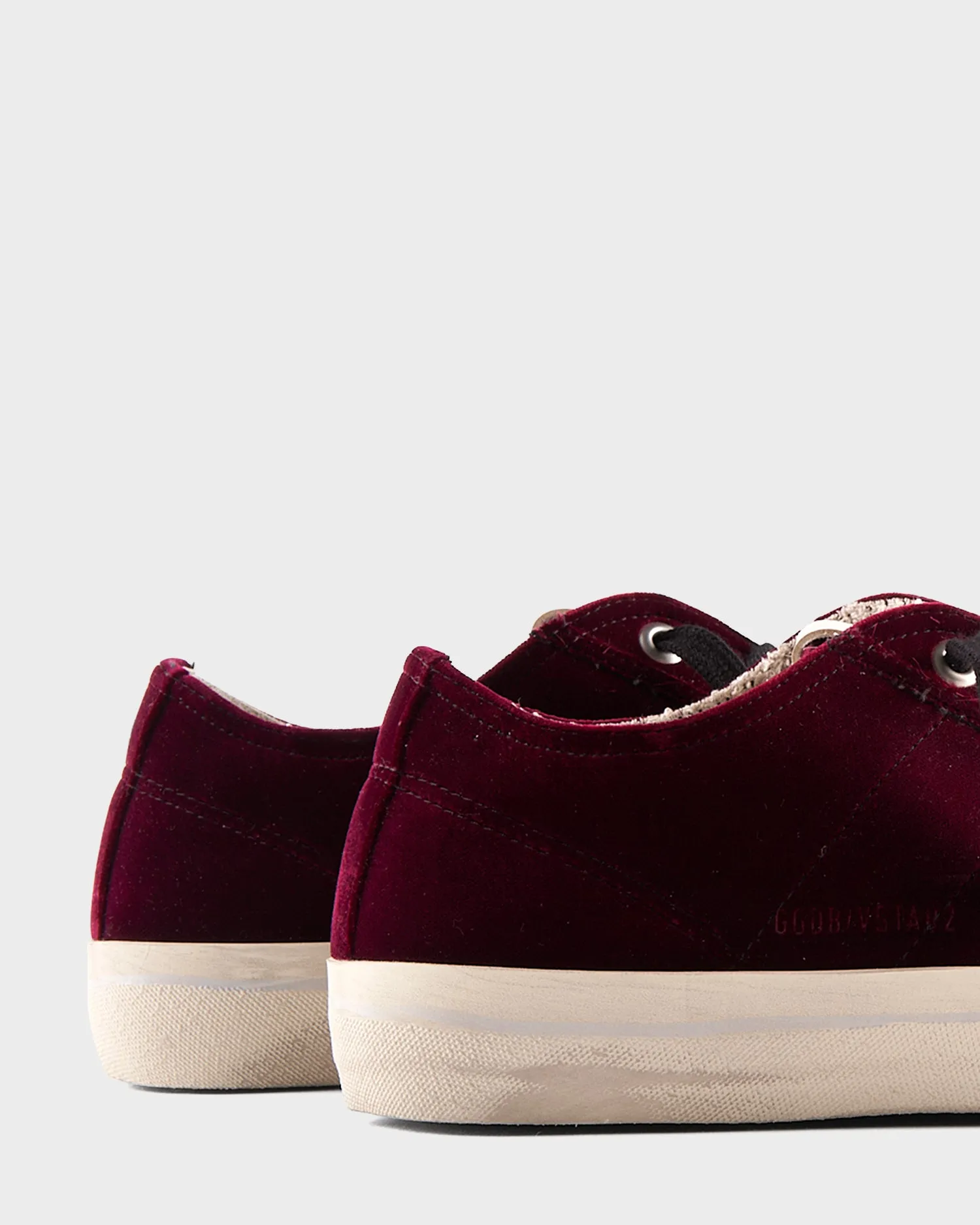 Burgundy Velvet And White Star V Star Sneakers
