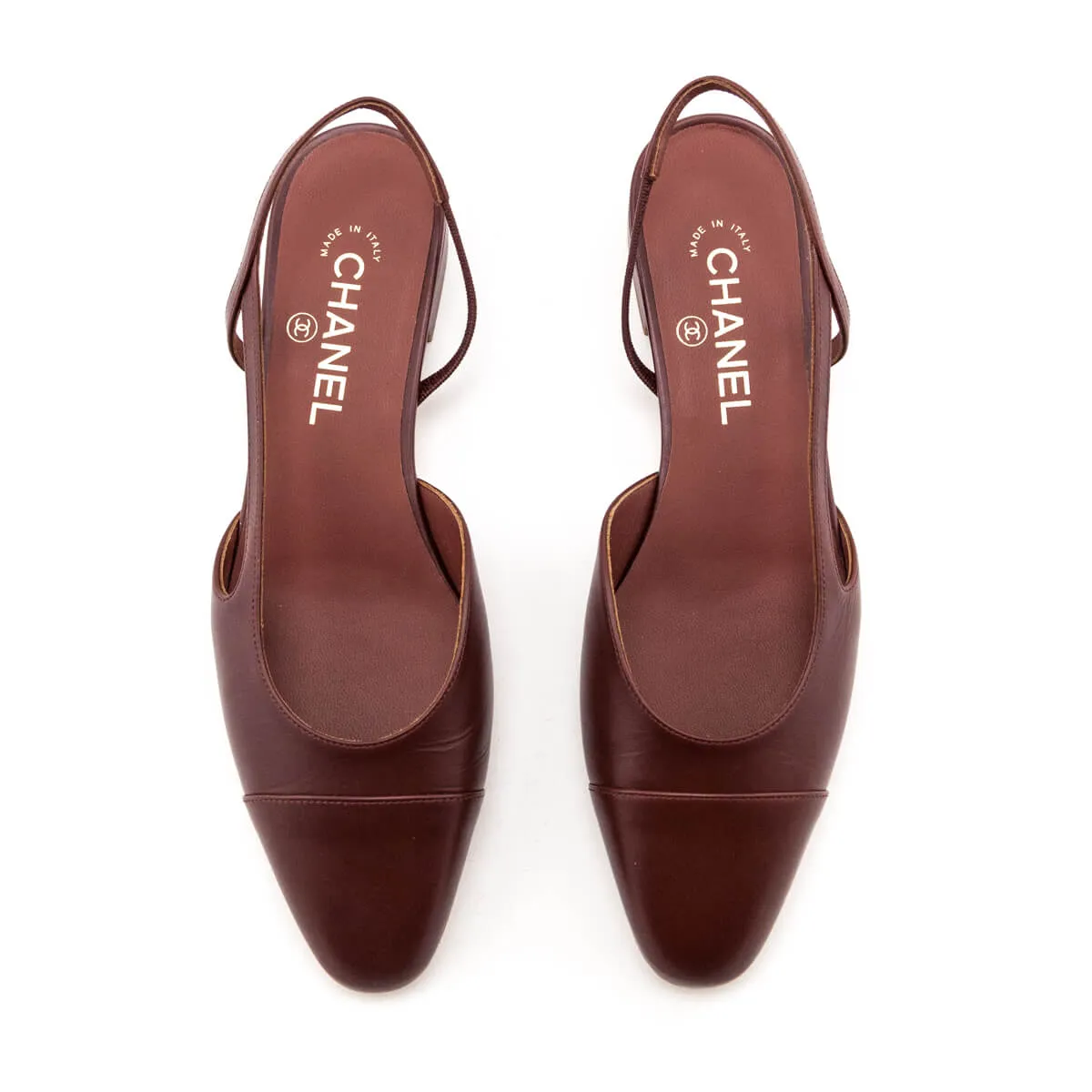 Chanel Brown Leather Slingback Cap Toe Flats Size 9.5 | EU 39.5