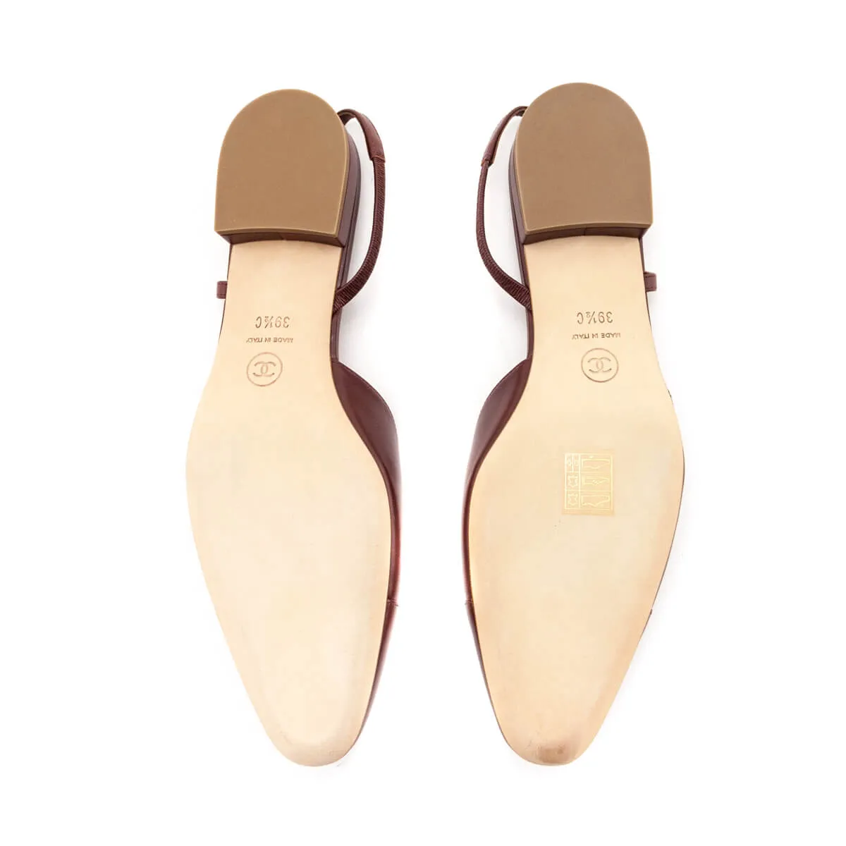 Chanel Brown Leather Slingback Cap Toe Flats Size 9.5 | EU 39.5
