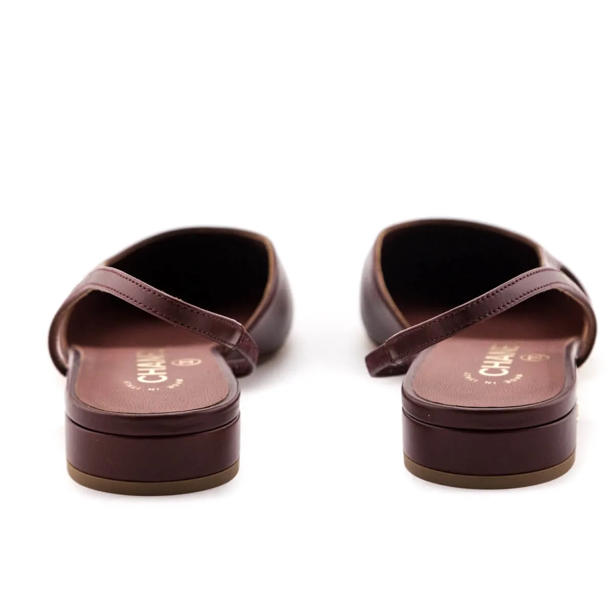 Chanel Brown Leather Slingback Cap Toe Flats Size 9.5 | EU 39.5