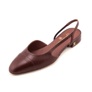 Chanel Brown Leather Slingback Cap Toe Flats Size 9.5 | EU 39.5