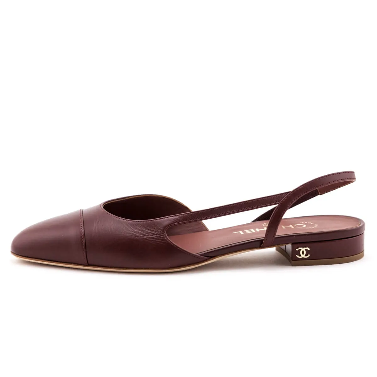 Chanel Brown Leather Slingback Cap Toe Flats Size 9.5 | EU 39.5