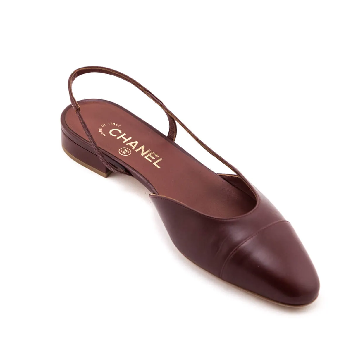 Chanel Brown Leather Slingback Cap Toe Flats Size 9.5 | EU 39.5