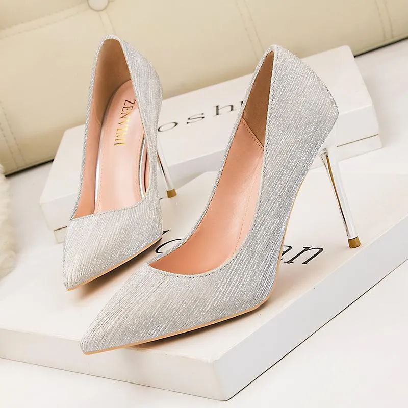 Chicvane Shiny Stiletto Heel Party Shoes Pointed Toe Bridal Shoes