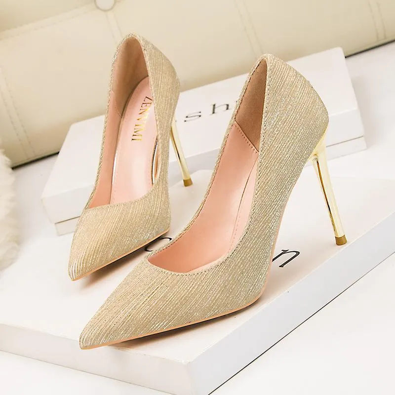 Chicvane Shiny Stiletto Heel Party Shoes Pointed Toe Bridal Shoes