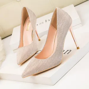 Chicvane Shiny Stiletto Heel Party Shoes Pointed Toe Bridal Shoes