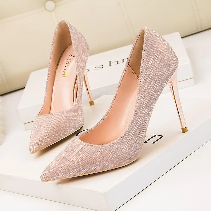 Chicvane Shiny Stiletto Heel Party Shoes Pointed Toe Bridal Shoes