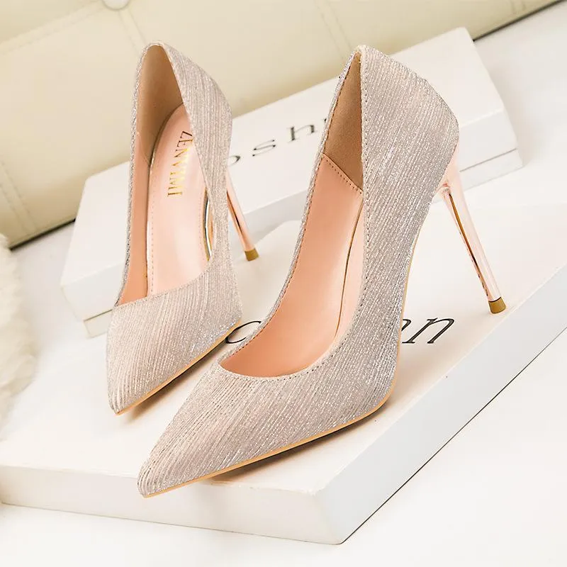 Chicvane Shiny Stiletto Heel Party Shoes Pointed Toe Bridal Shoes