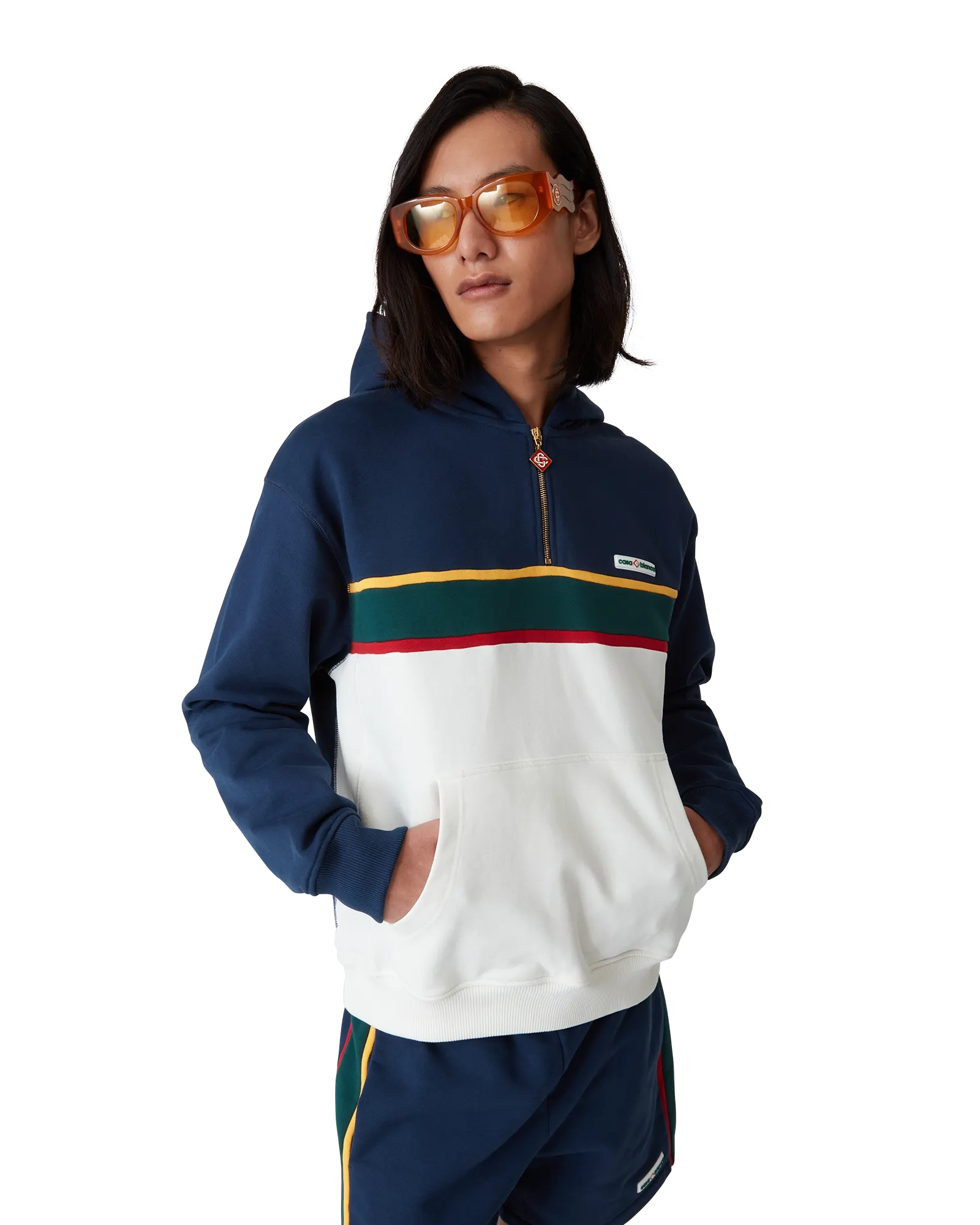 Colourblock Quarter Zip Hooded Sweatshirt