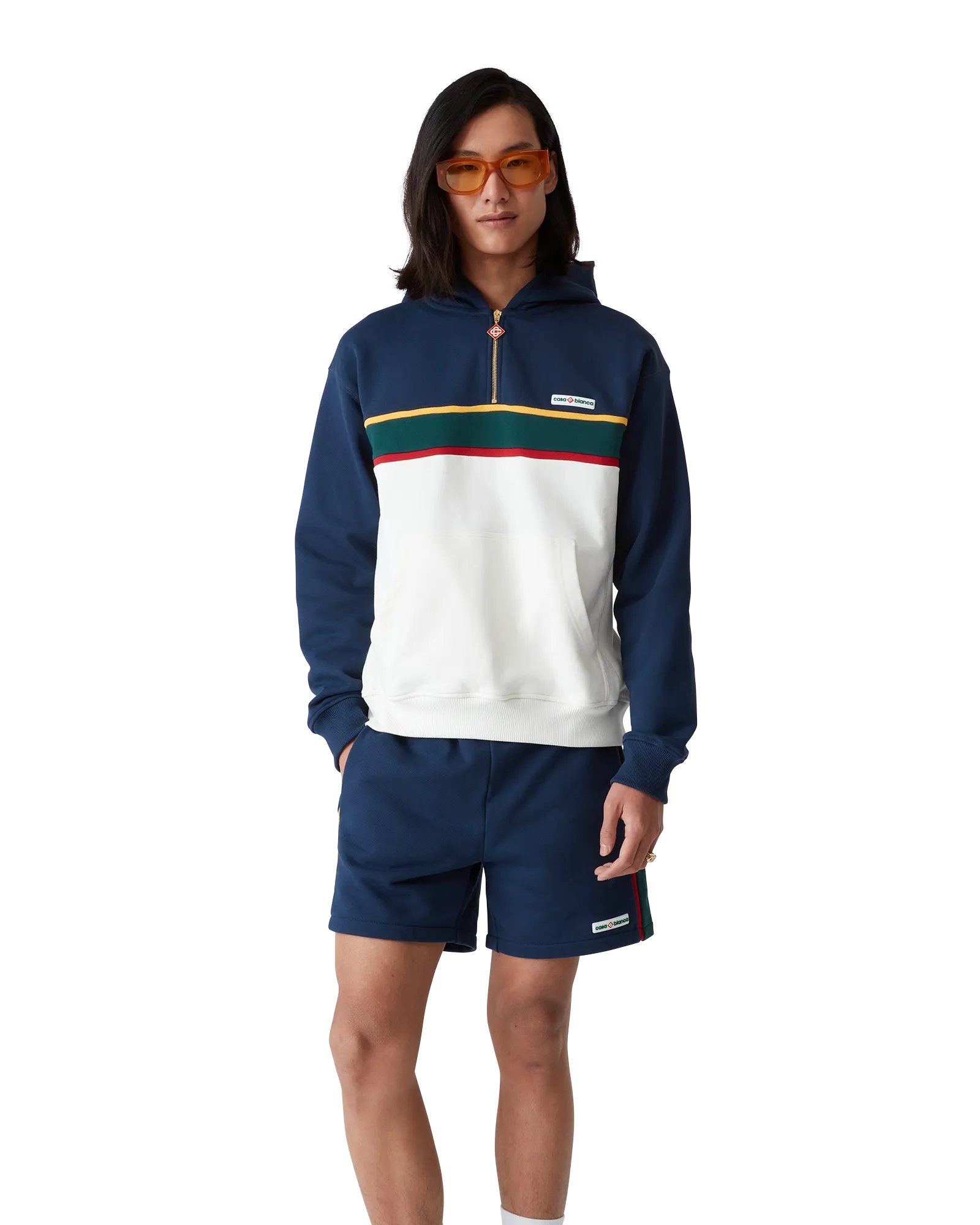 Colourblock Quarter Zip Hooded Sweatshirt