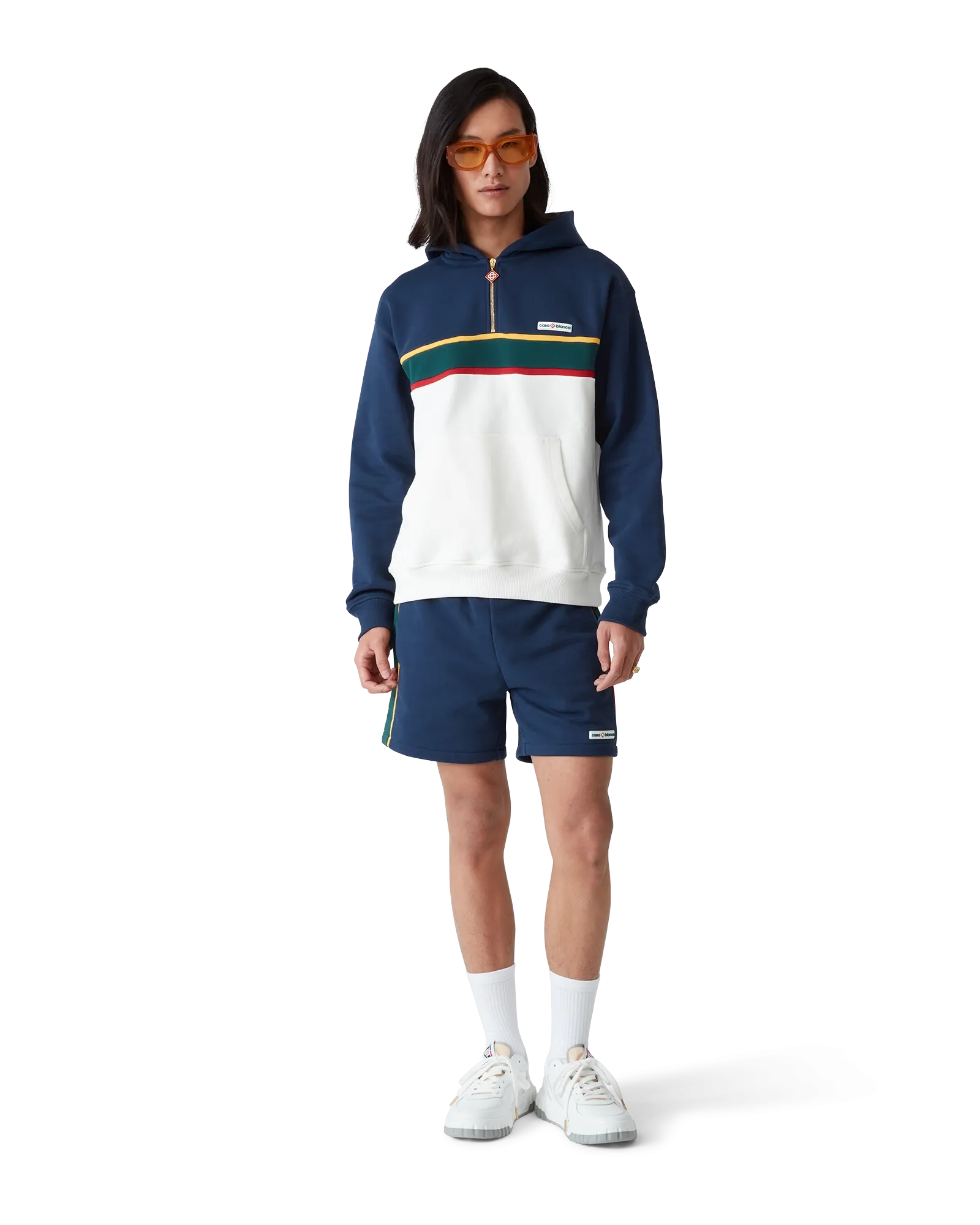 Colourblock Quarter Zip Hooded Sweatshirt