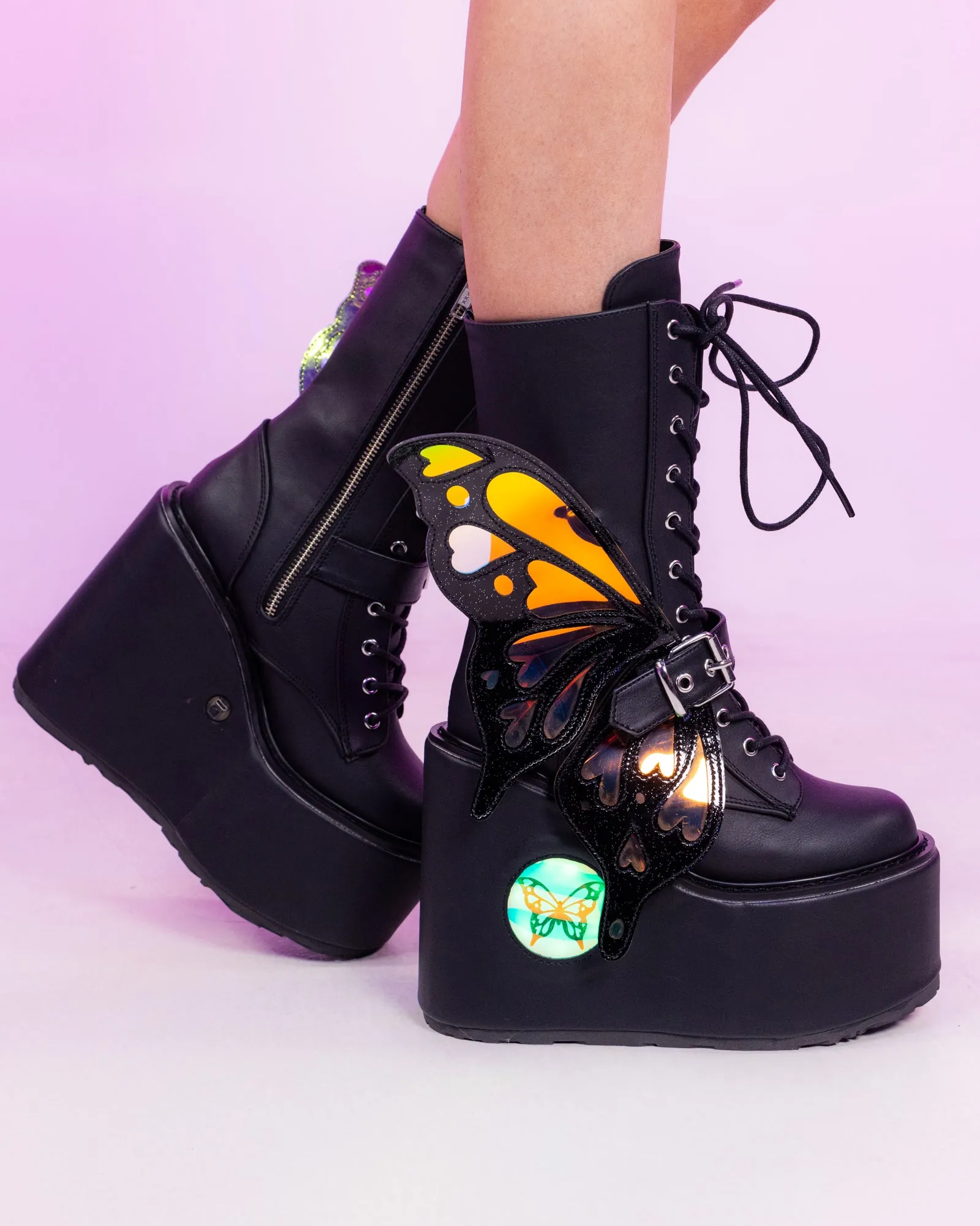 Demonia LED Blaze Women's Black Butterfly Boots