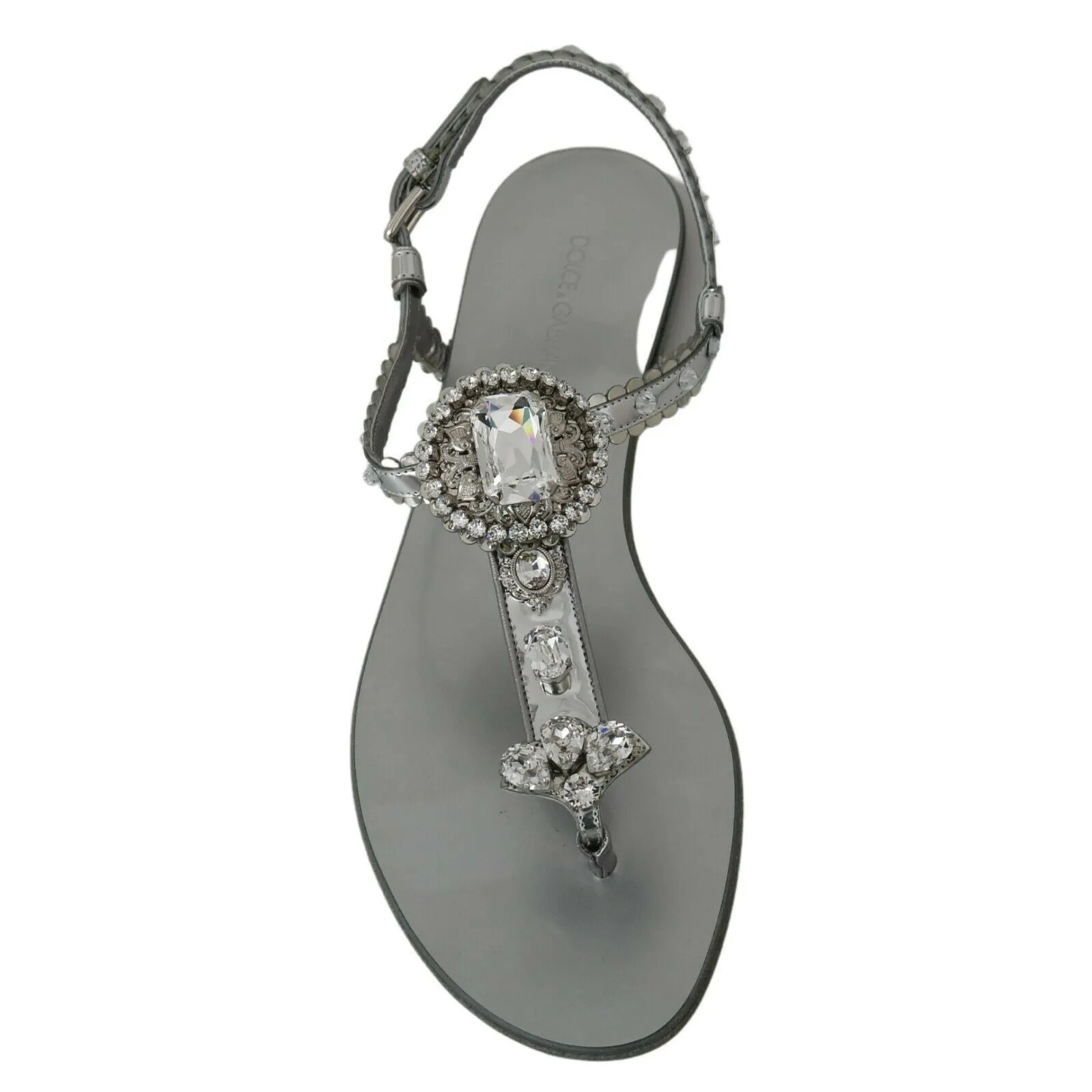Dolce & Gabbana Elegant Silver Flats with Crystal Embellishments