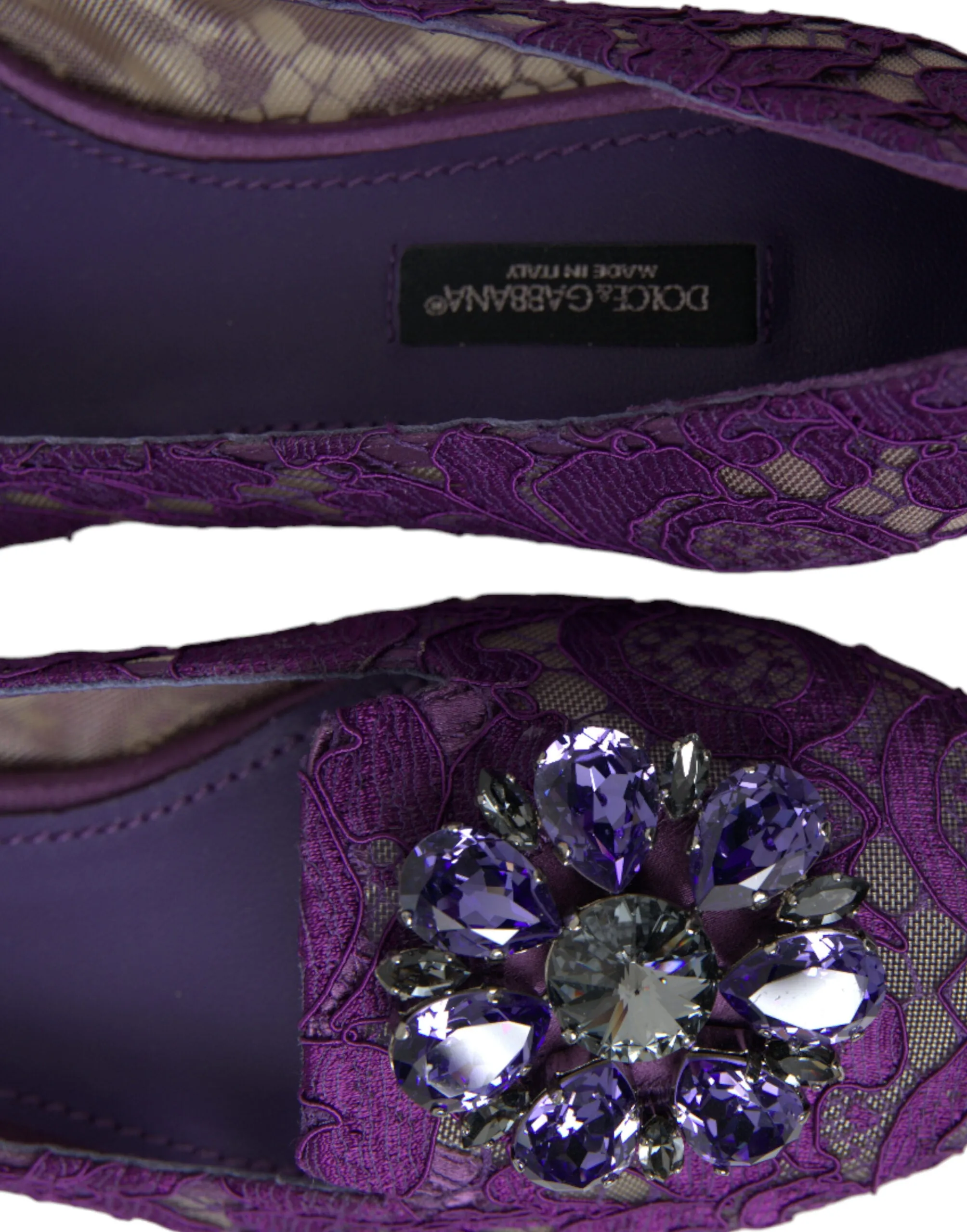 Dolce & Gabbana Purple Vally Taormina Lace Crystals Flats Shoes