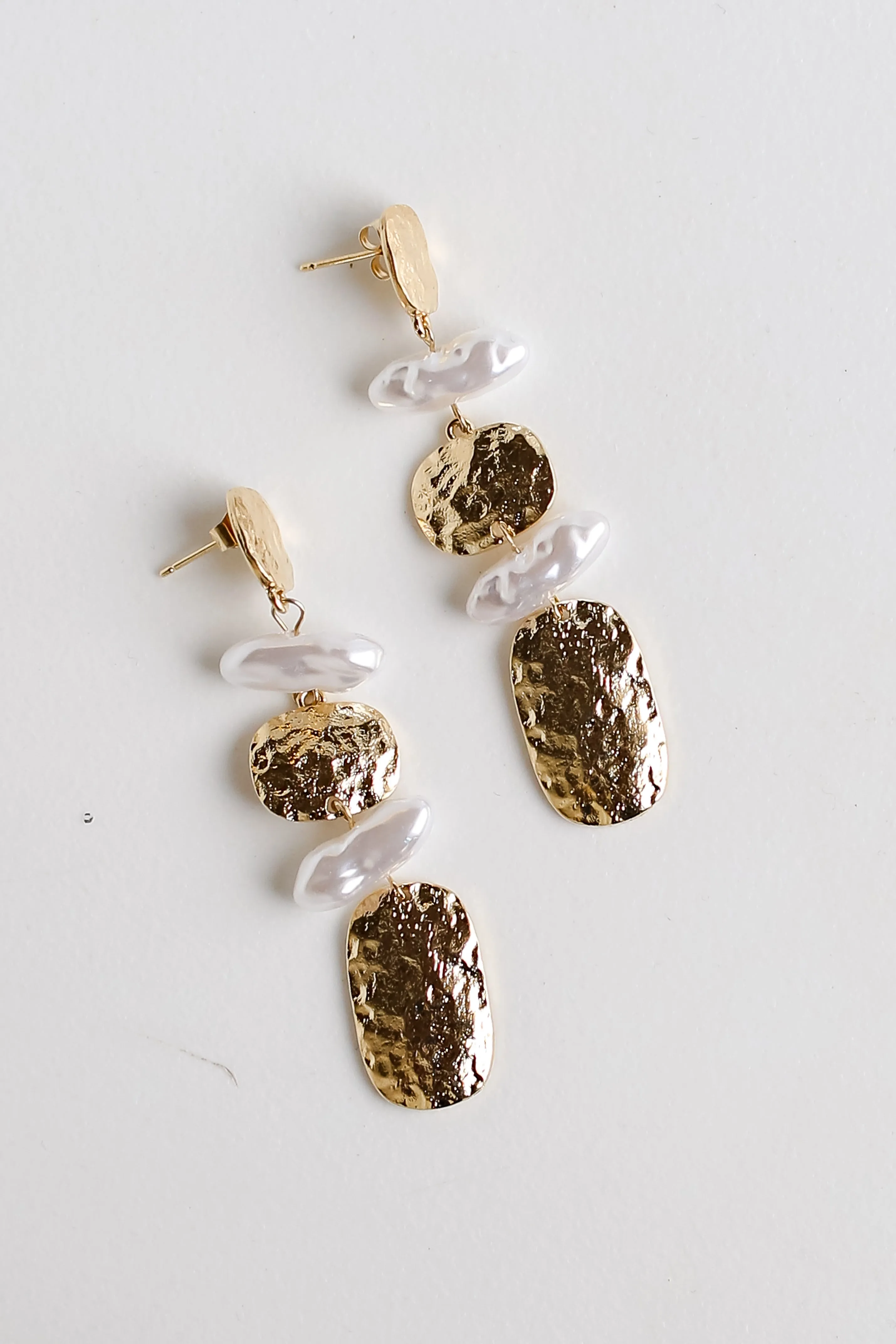 FINAL SALE - Laurel Gold Hammered Pearl Drop Earrings