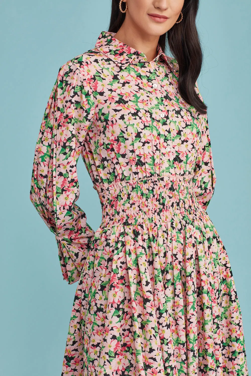 Floral Shirred Waistline Dress
